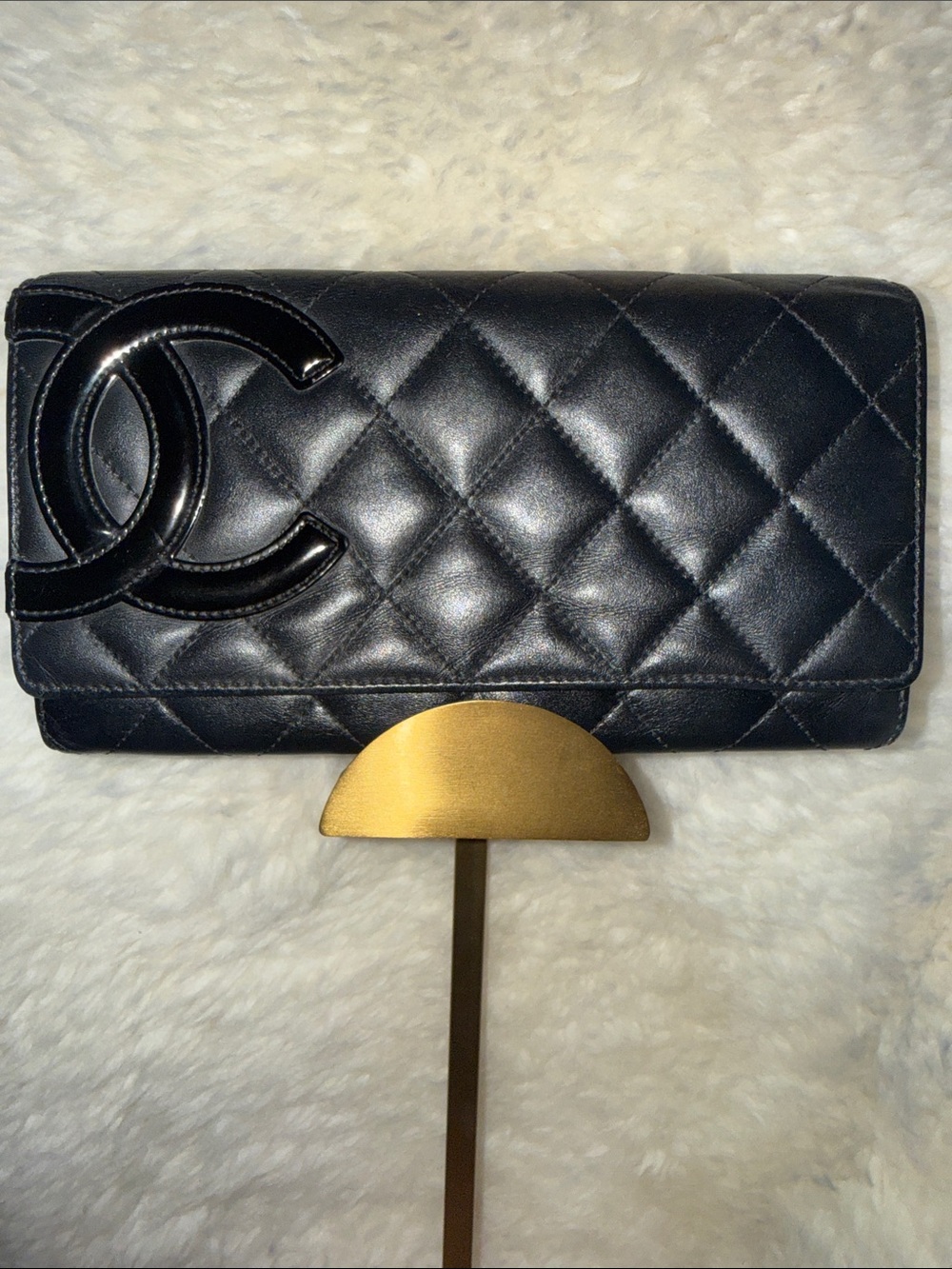 CHANEL Black Cambon Quilted Lambskin Wallet with Oversized CC